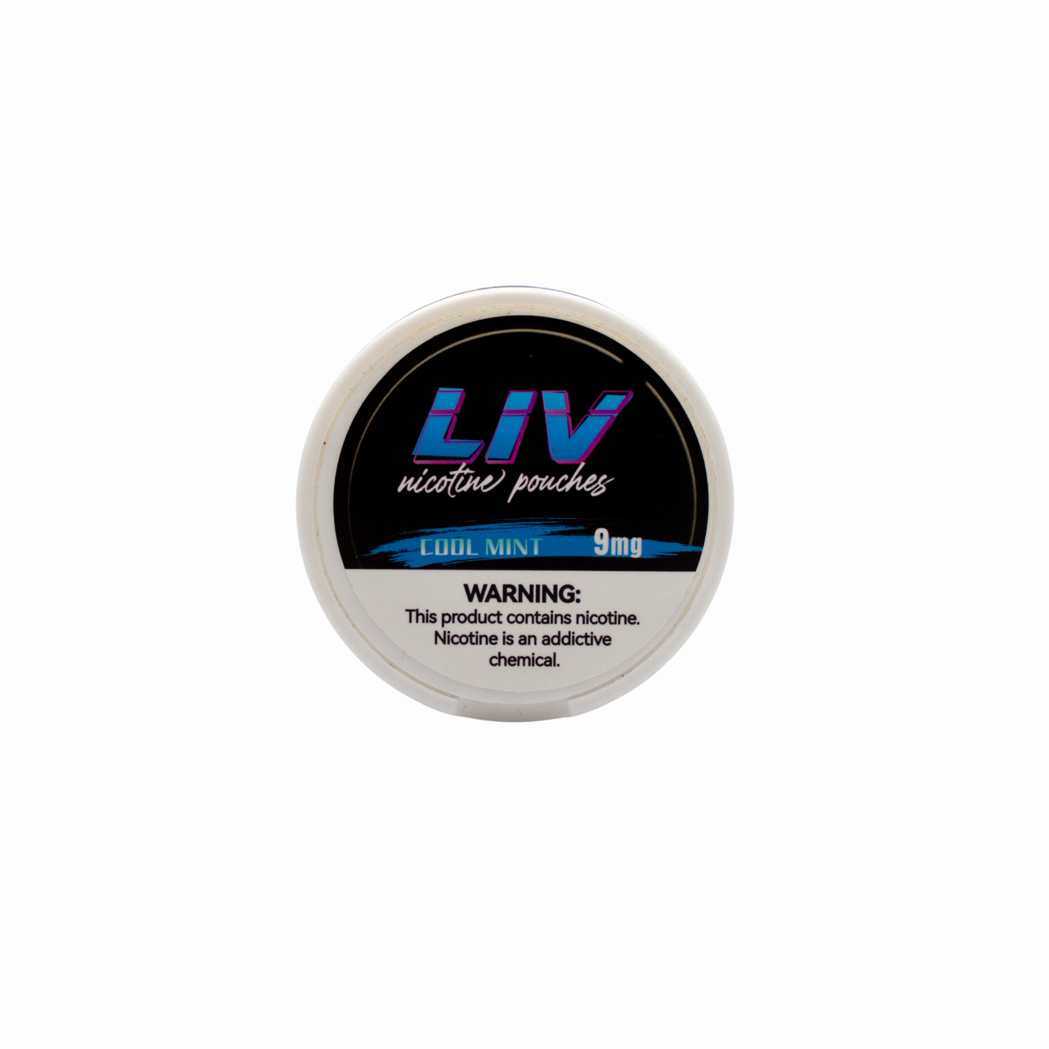 LIV nicotine pouches container on a white background
